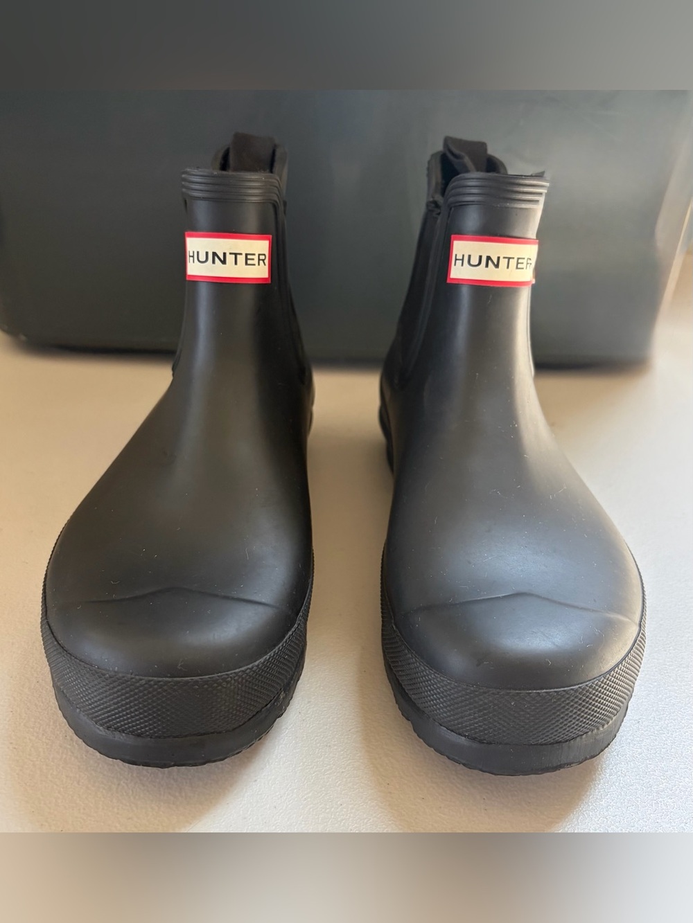 Hunter Black Short Chelsea Rain Boots with Red Logo